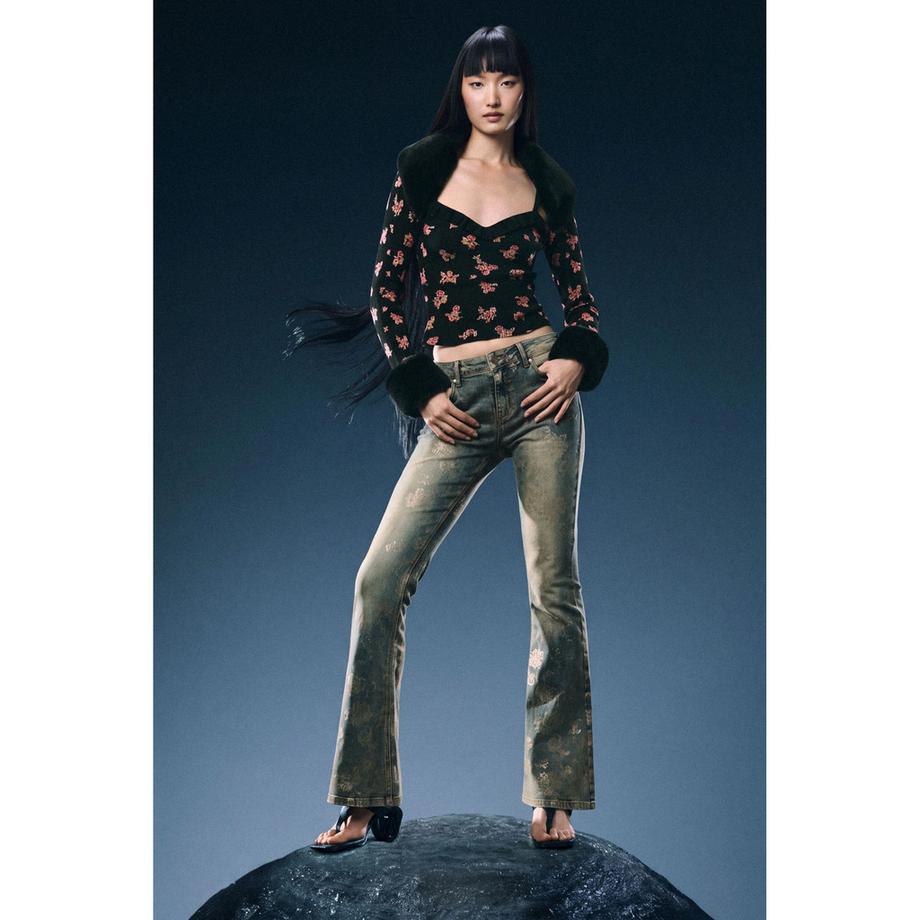 Desigual Jeans con Stampa Floreale e Gamba Svasata  