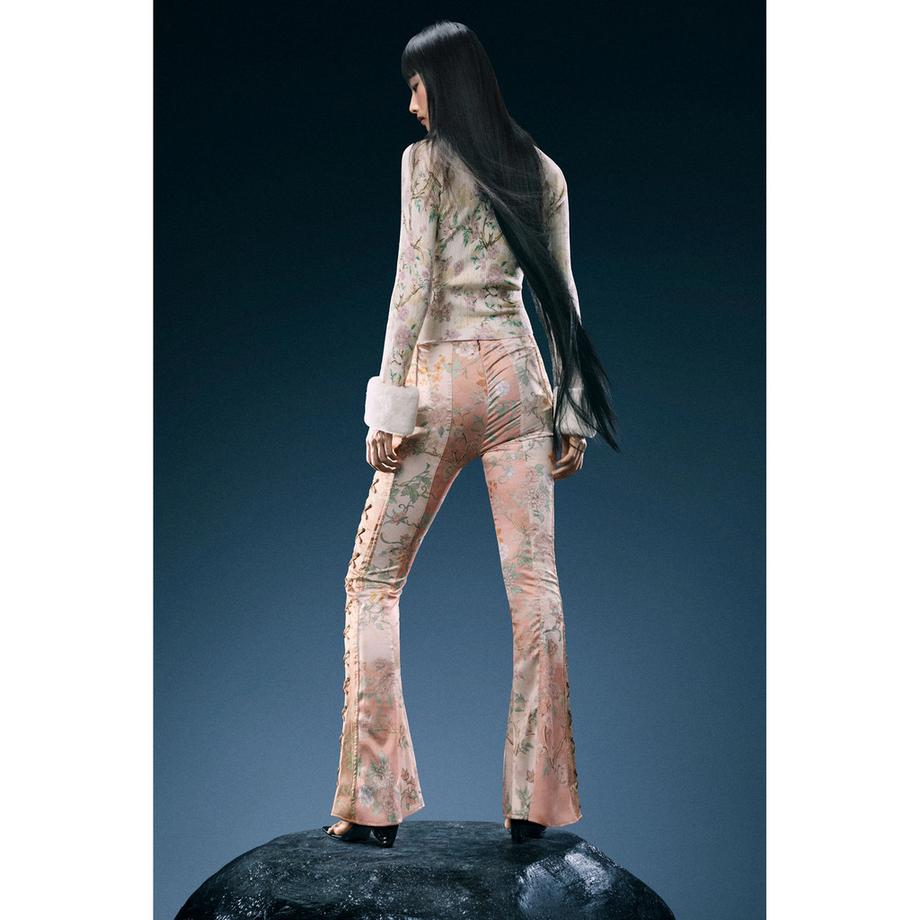 Desigual Blumenmuster Flared Hose mit Seitenschnürung  