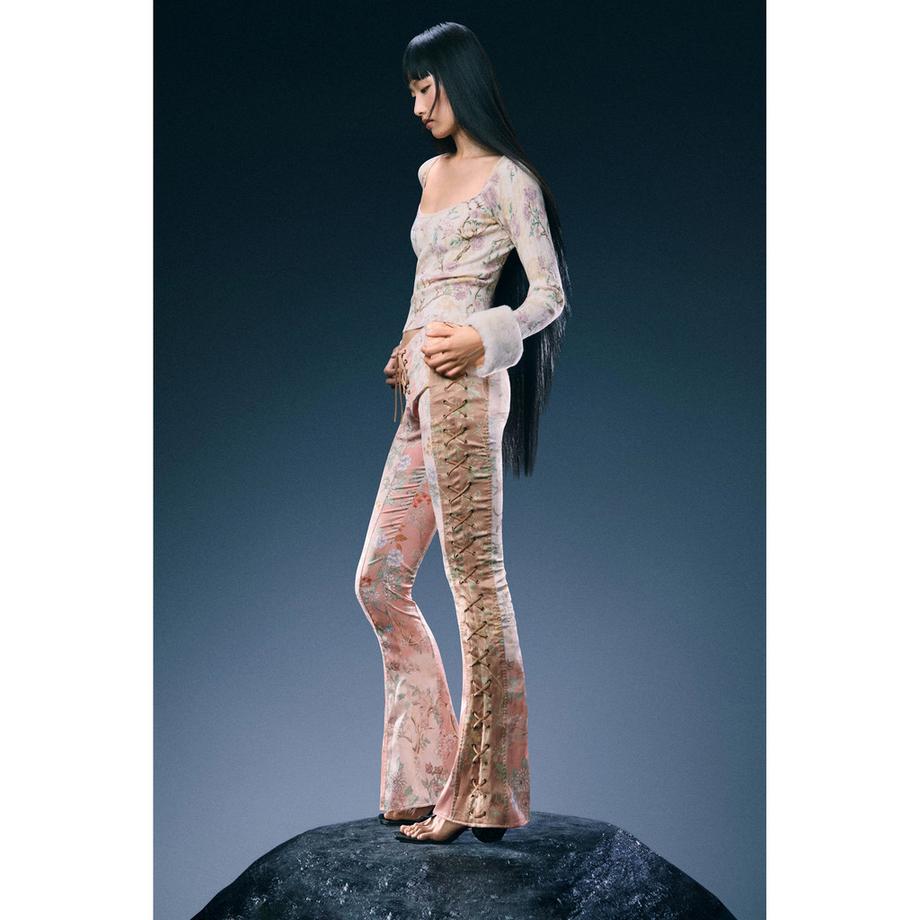Desigual Blumenmuster Flared Hose mit Seitenschnürung  