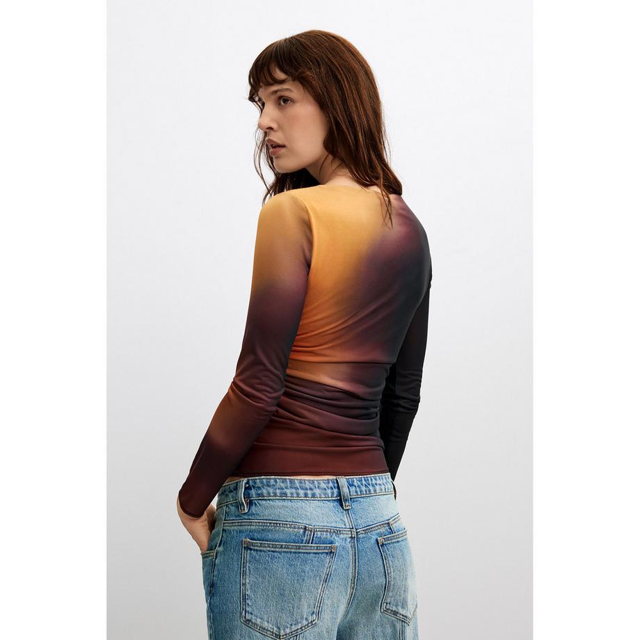 Desigual T-shirt a maniche lunghe con dettaglio arricciato  
