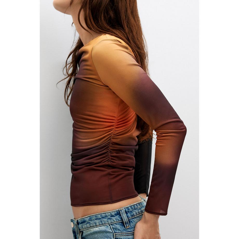 Desigual T-shirt a maniche lunghe con dettaglio arricciato  