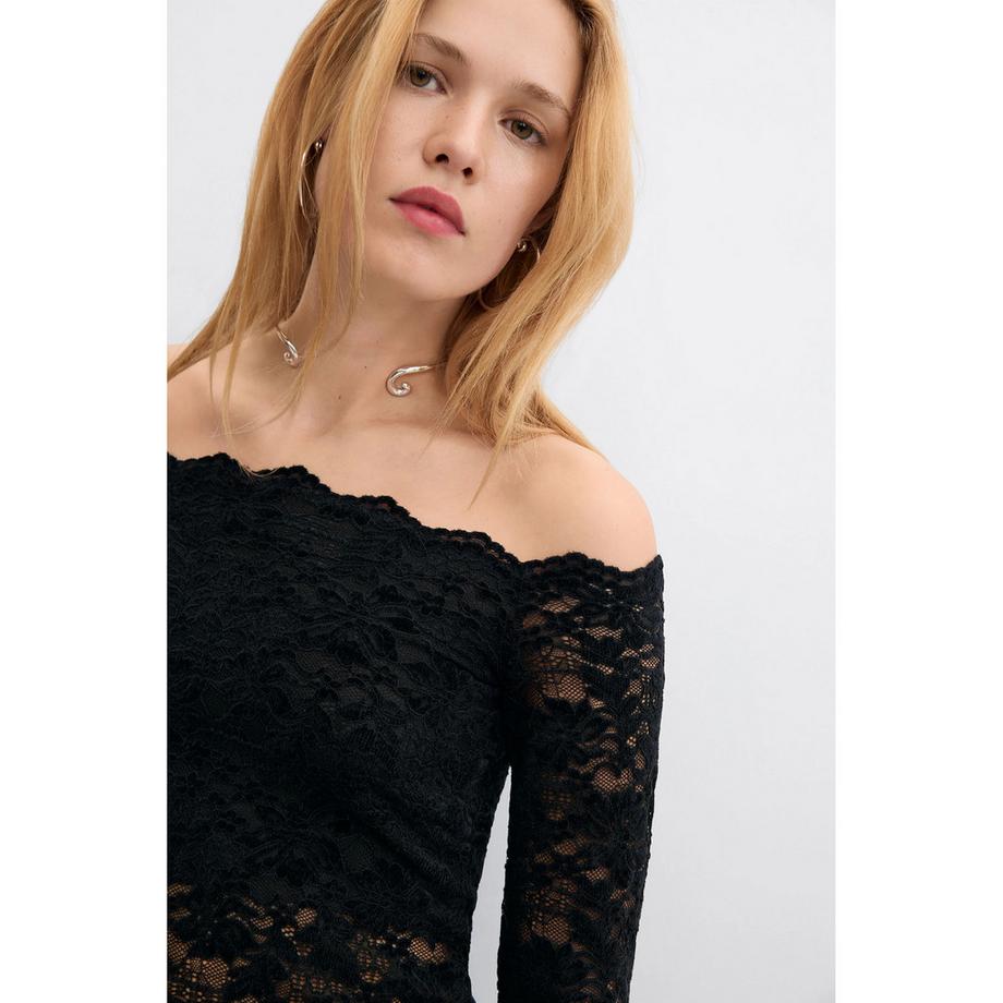 Desigual T-shirt a spalle scoperte in pizzo  