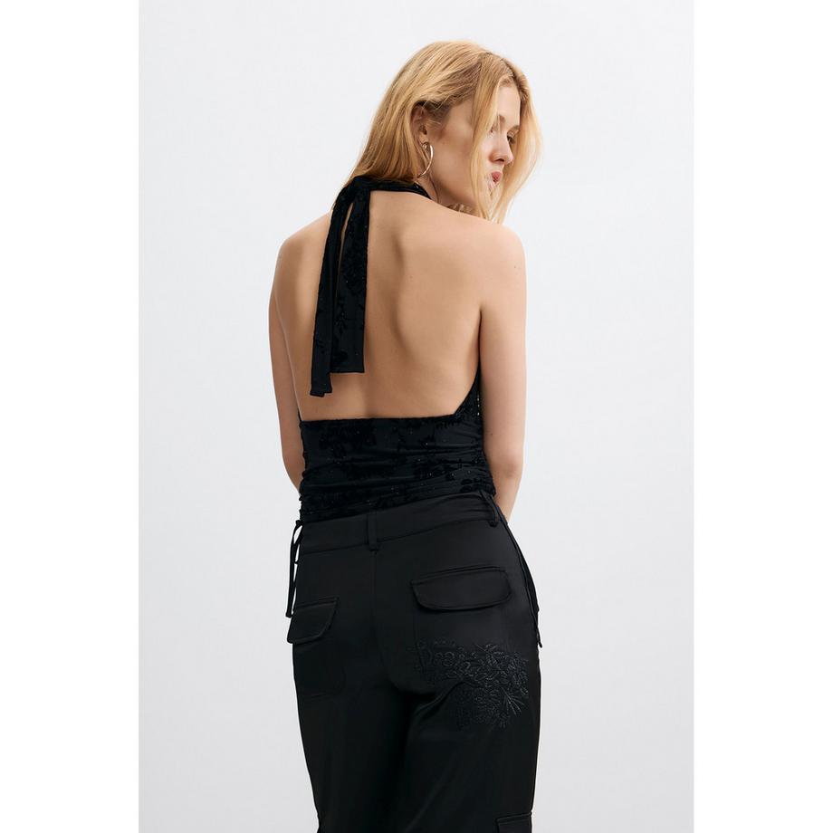 Desigual T-shirt collo halter con stampa floreale  
