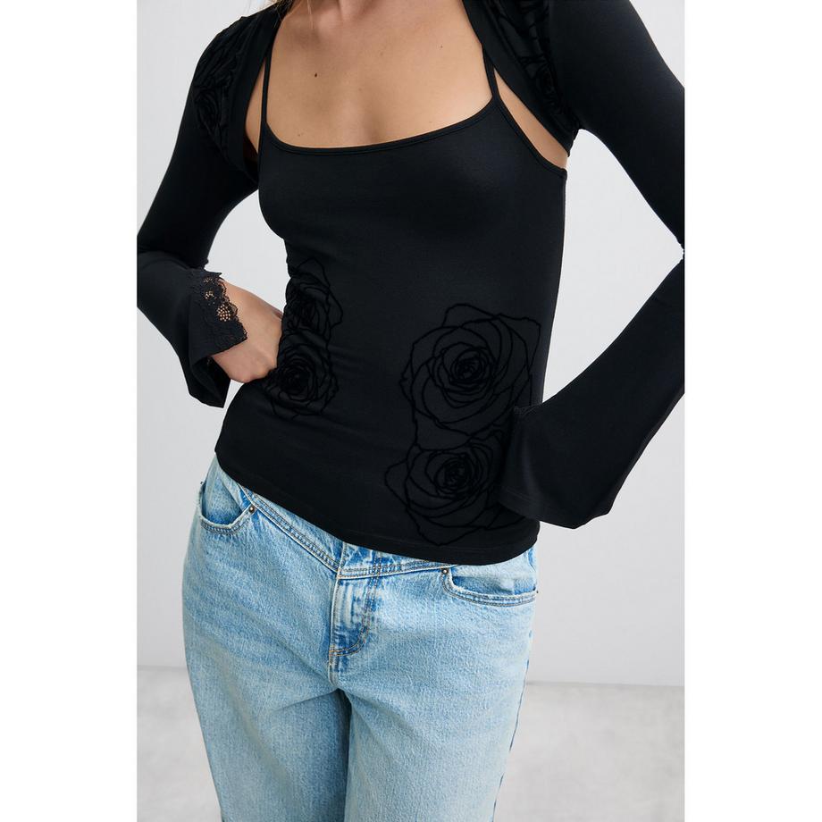 Desigual T-shirt a maniche lunghe con stampa rosa  