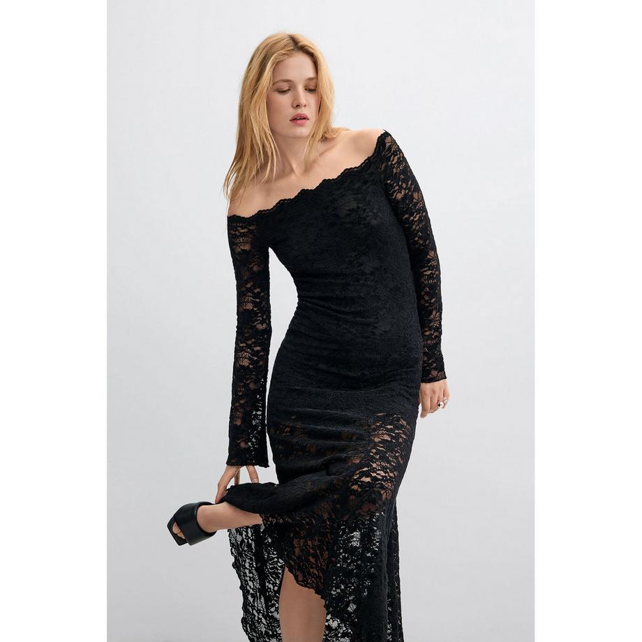 Desigual Robe mi-longue en dentelle avec décolleté épaules dénudées  