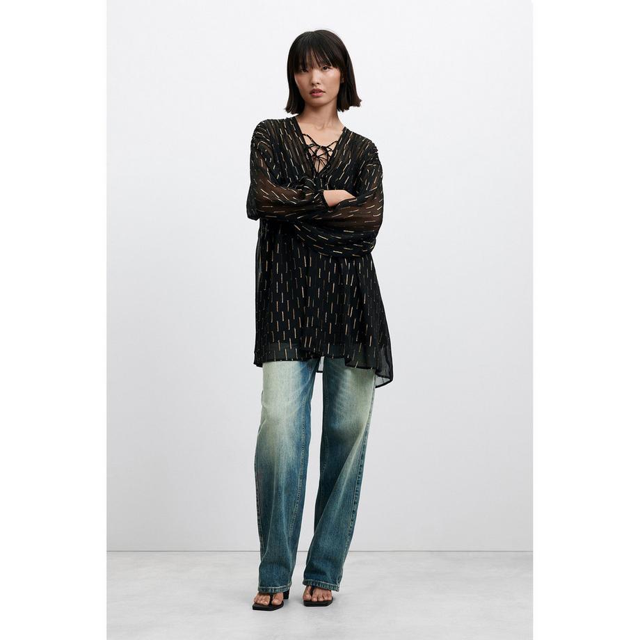Desigual Robe noire à imprimé doré et décolleté lacé  