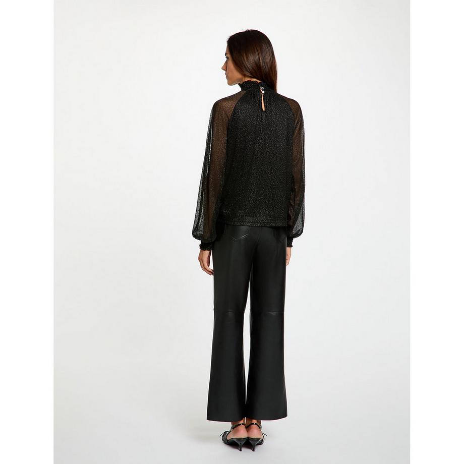 MORGAN T-shirt manches longues transparent avec col froncé  