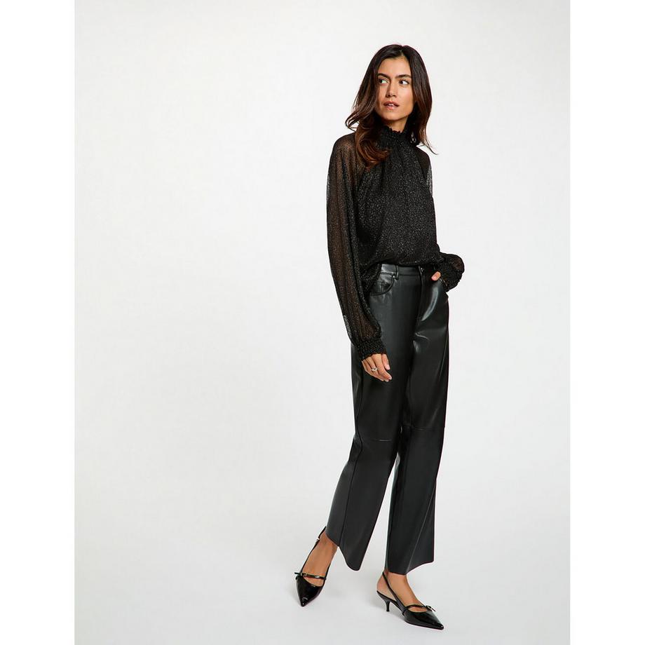 MORGAN T-shirt manches longues transparent avec col froncé  