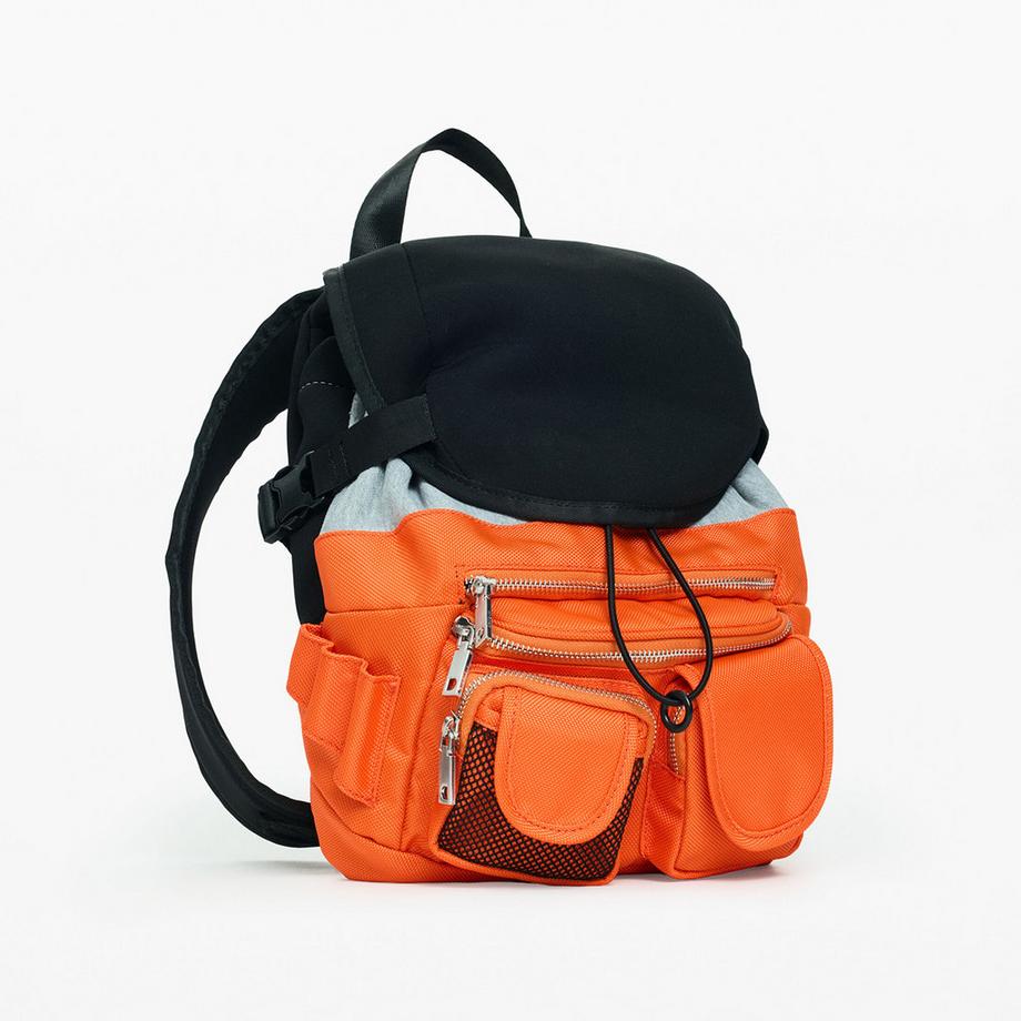 Desigual Sac à dos orange et noir avec plusieurs poches  