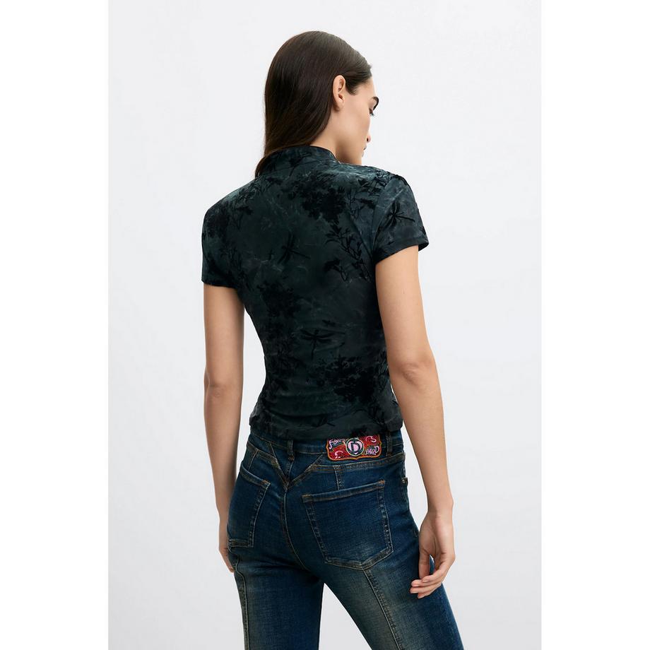 Desigual T-shirt à imprimé floral avec col montant  