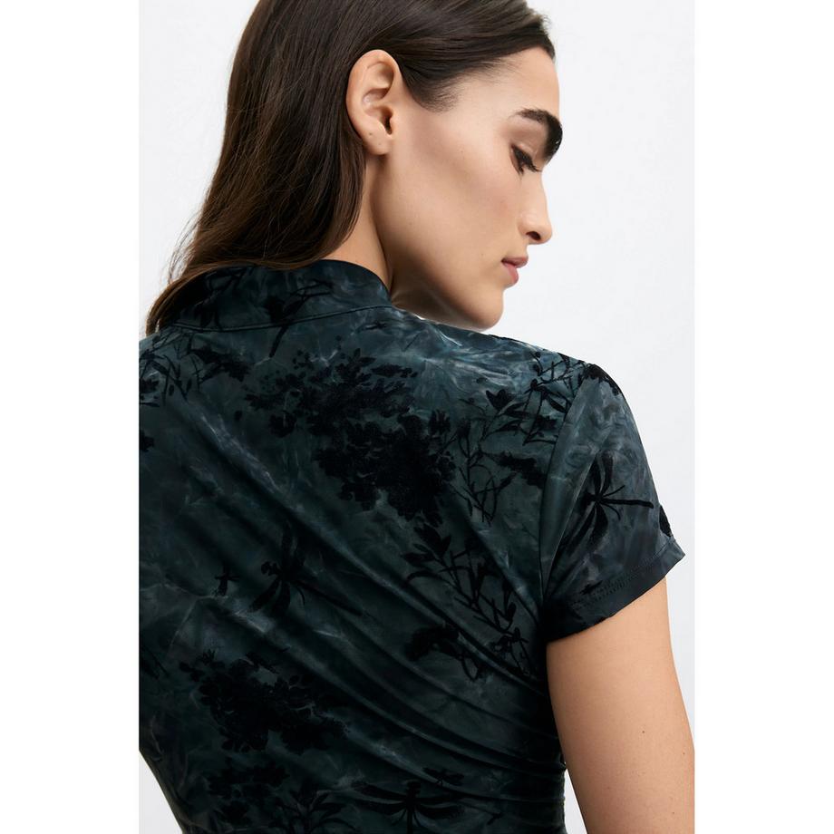 Desigual T-shirt à imprimé floral avec col montant  