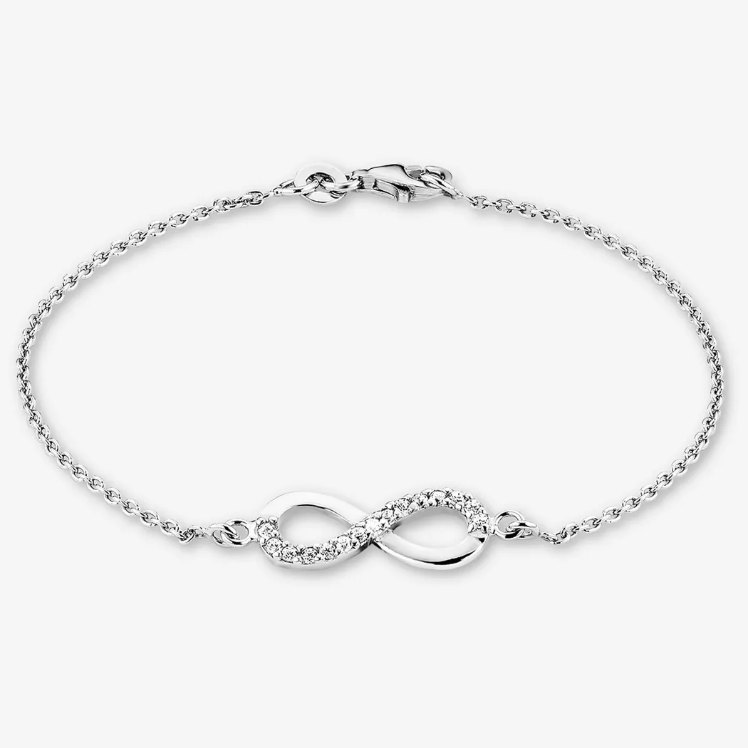 Silberarmband AMOR "Schmuck Geschenk Armkette Herz LIEBE", silber (silberfarben, kristallweiß, kristallweiß), Armbänder, Damen, 19cm, Silber 925 (Sterlingsilber), Silberarmband, Made in Germany - mit Zirkonia (synth.)