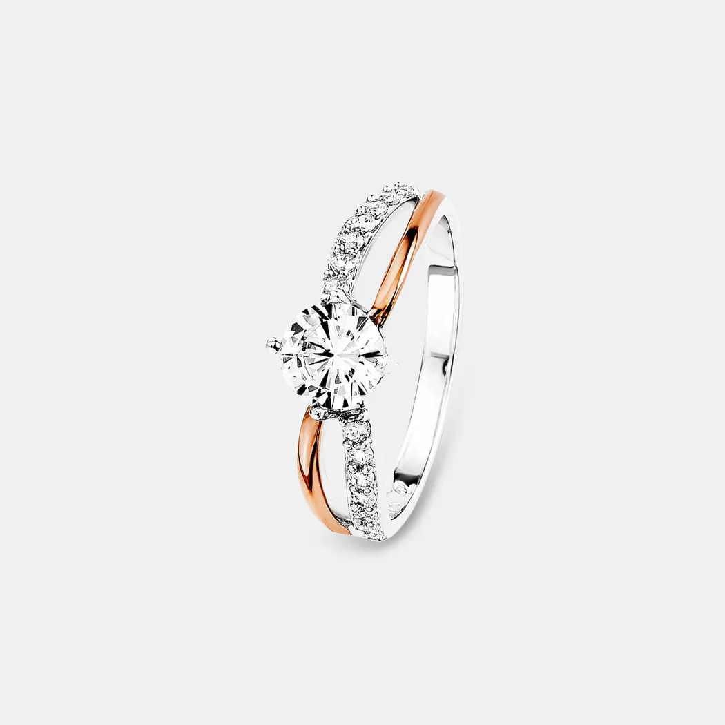 Silberring AMOR "Schmuck Geschenk, Fingerring Verlobung" Gr. 52, rosa (roségoldfarben, silber, 925), Fingerringe, Damen, 52, Silber 925 (Sterlingsilber), 5mm, Silberring, mit Zirkonia (synth.) 2