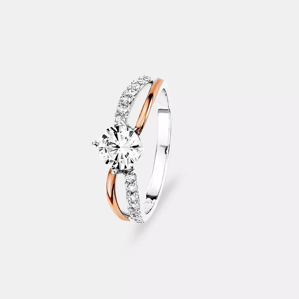 Silberring AMOR "Schmuck Geschenk, Fingerring Verlobung" Gr. 56, rosa (roségoldfarben, silber, 925), Fingerringe, Damen, 56, Silber 925 (Sterlingsilber), 5mm, Silberring, mit Zirkonia (synth.)