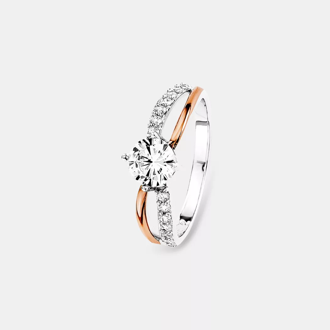 Silberring AMOR "Schmuck Geschenk, Fingerring Verlobung" Gr. 58, rosa (roségoldfarben, silber, 925), Fingerringe, Damen, 58, Silber 925 (Sterlingsilber), 5mm, Silberring, mit Zirkonia (synth.)