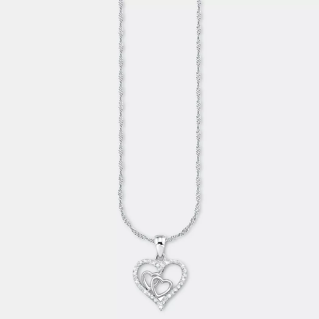 Kette mit Anhänger AMOR "Blüte", bunt (silberfarben, weiß), Halsketten, Damen, Silber 925 (Sterlingsilber), L: 42, mit Zirkonia (synth.) 2