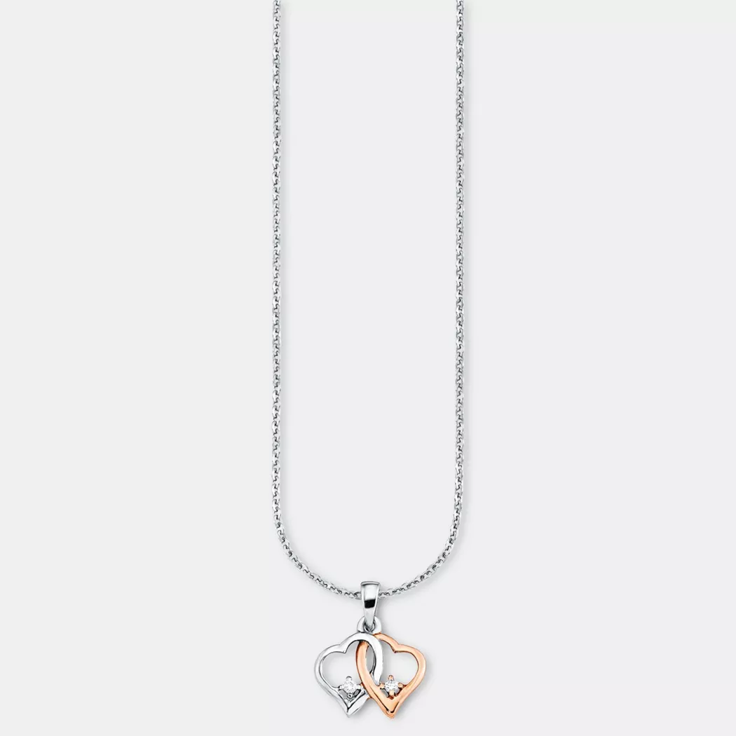 Kette mit Anhänger AMOR "Blüte", bunt (silberfarben, weiß), Halsketten, Damen, Silber 925 (Sterlingsilber), L: 42, mit Zirkonia (synth.) 5