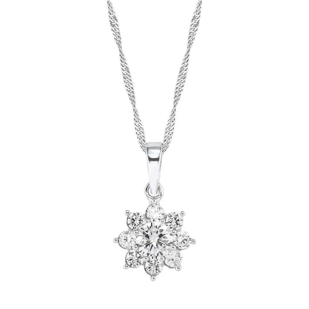 Kette mit Anhänger AMOR "Blüte", bunt (silberfarben, weiß), Halsketten, Damen, Silber 925 (Sterlingsilber), L: 42, mit Zirkonia (synth.)