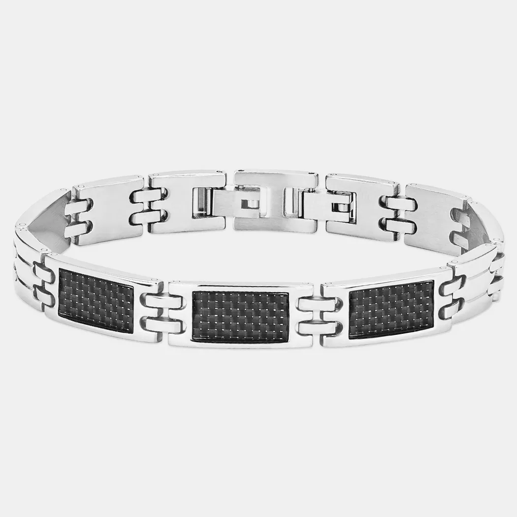 Armband AMOR "9342433", schwarz (edelstahlfarben, schwarz), Armbänder, Herren, 23cm, Edelstahl Kautschuk, Edelstahl, Kautschuk, Armband 4