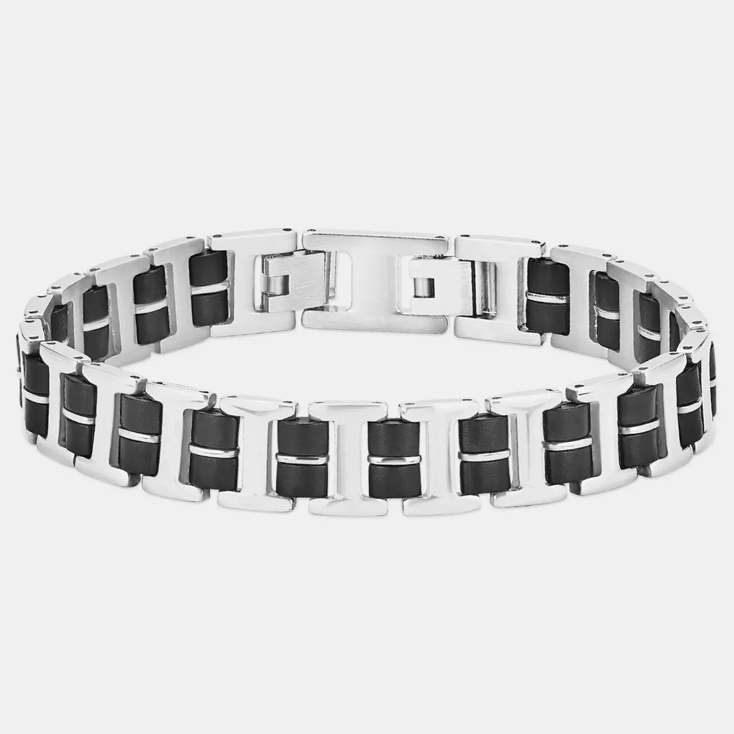 Armband AMOR "9342433", schwarz (edelstahlfarben, schwarz), Armbänder, Herren, 23cm, Edelstahl Kautschuk, Edelstahl, Kautschuk, Armband 2