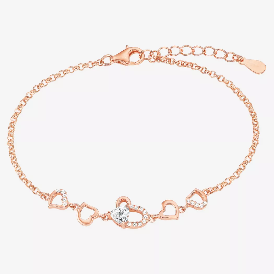 Armband AMOR "Herzen", rosa (roségoldfarben, kristallweiß), Armbänder, Damen, 20cm, Silber 925 (Sterlingsilber), Armband, mit Zirkonia (synth.) 2