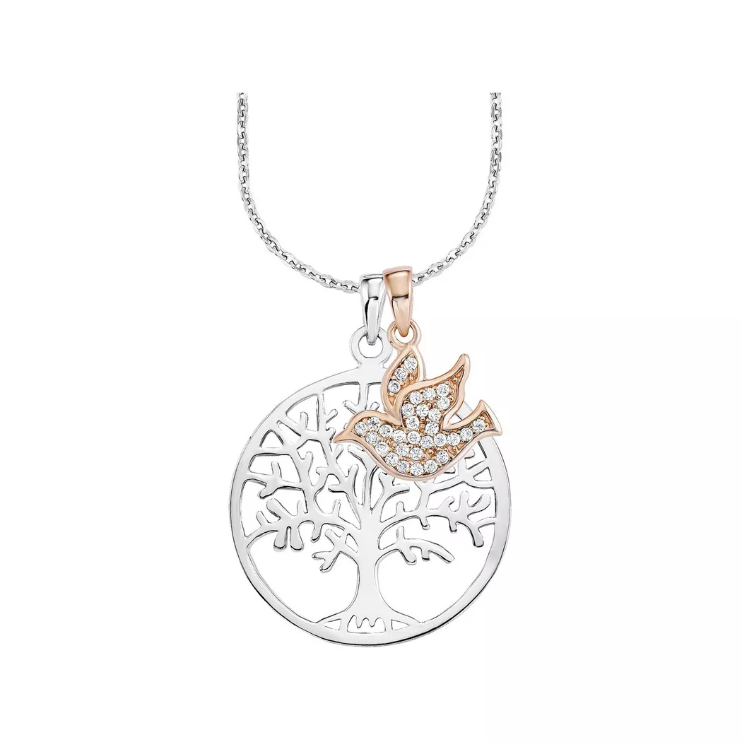 Kette und Anhänger Set AMOR "Lebensbaum/Taube", rosa (silber, 925, roségoldfarben, kristallweiß), Schmuck_Sets, Damen, Silber 925 (Sterlingsilber), mit Zirkonia (synth.) 8
