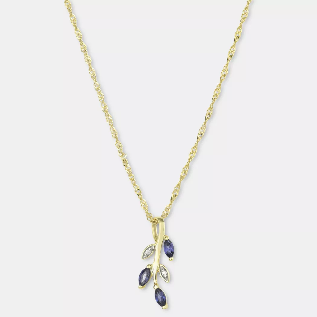 Kette mit Anhänger AMOR "Blütenranke", blau (gelbgoldfarben, kristallweißgoldfarben, kristallweiß, blau), Halsketten, Damen, Gelbgold 375 Weißgold 375, L: 45, Gelbgold 375, Weißgold 375, mit Zirkonia (synth.)