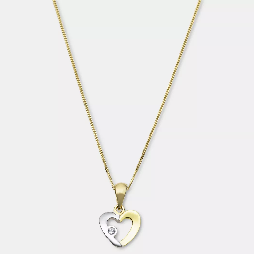 Kette mit Anhänger AMOR "Blütenranke", blau (gelbgoldfarben, kristallweißgoldfarben, kristallweiß, blau), Halsketten, Damen, Gelbgold 375 Weißgold 375, L: 45, Gelbgold 375, Weißgold 375, mit Zirkonia (synth.) 2