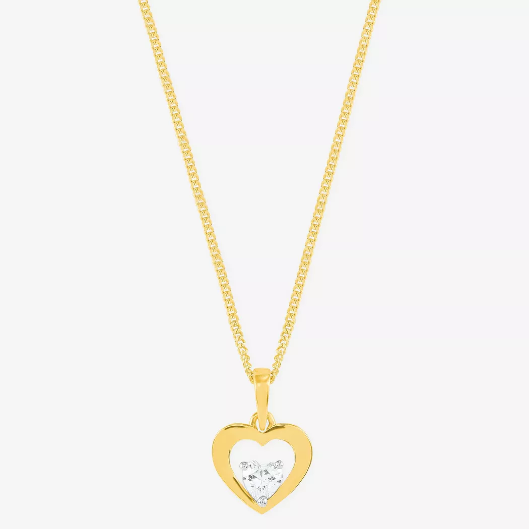Kette mit Anhänger AMOR "Schmuck Geschenk Halskette Herz LIEBE", gold (gelbgoldfarben, weiß), Halsketten, Damen, Gelbgold 375, mit Zirkonia (synth.)