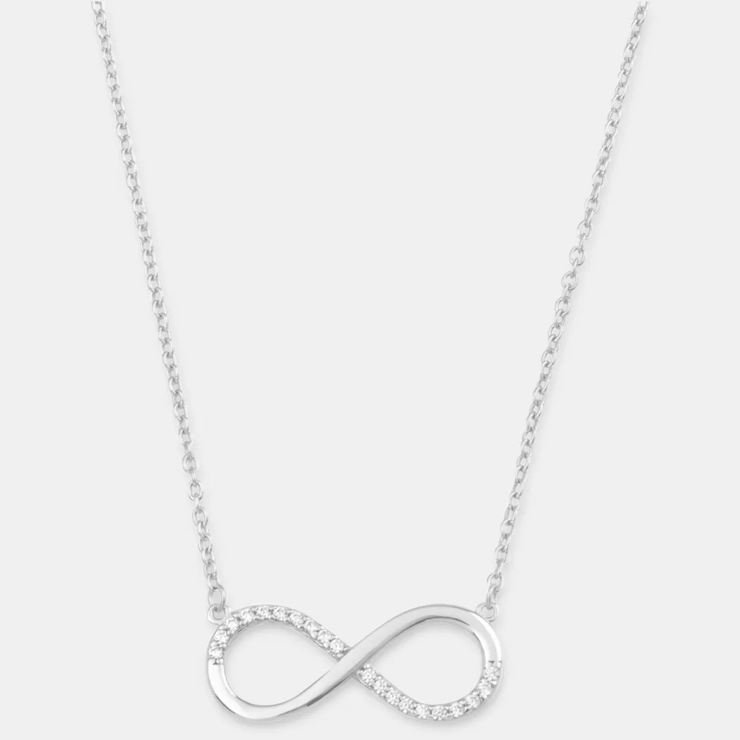 Kette mit Anhänger AMOR "Infinity/Unendlichkeitsschleife", weiß (weißgoldfarben, weiß), Halsketten, Damen, Weißgold 375, L: 45, mit Zirkonia (synth.)