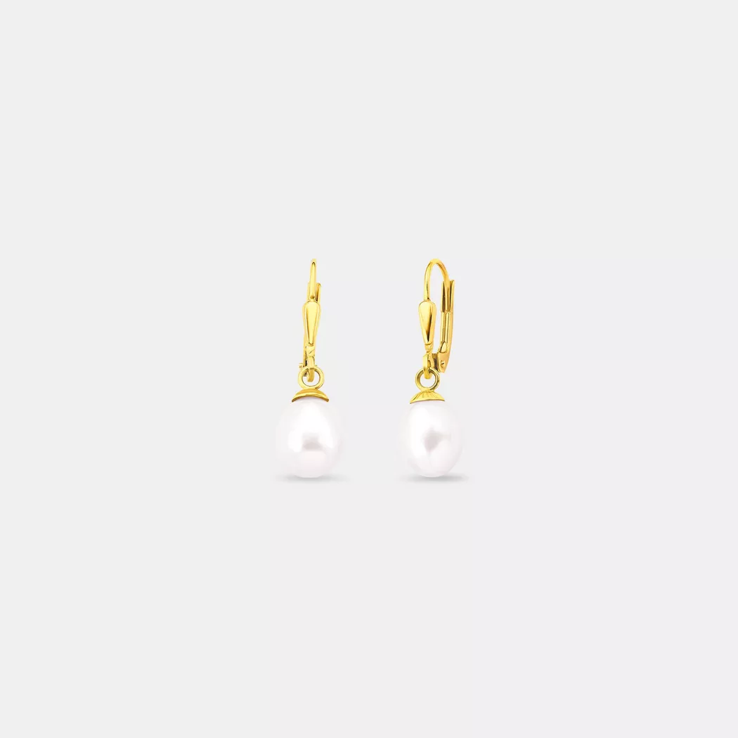 Perlenohrringe AMOR "2013828", gold (gelbgoldfarben, weiß), Ohrringe, Damen, Gelbgold 375 Perlen, Gelbgold 375, Perlen, mit Süßwasserzuchtperle