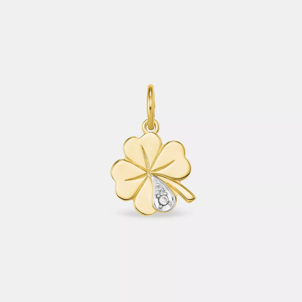 Kettenanhänger AMOR "Kleeblatt", gold (gelbgoldfarben, weißgoldfarben, wweiß), Schmuckanhänger, Damen, Diamanten Gelbgold 585, 0,59 g, Diamanten, Gelbgold 585, Kettenanhänger, mit Diamant 6