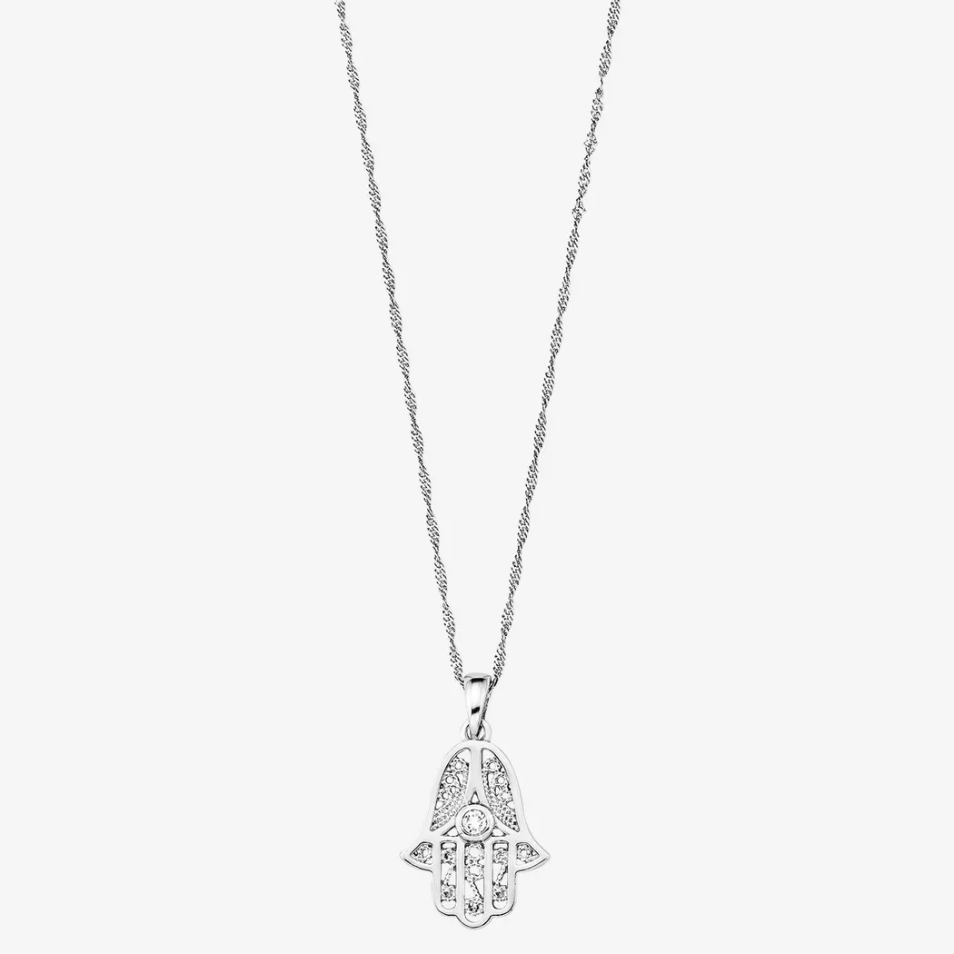 Kette mit Anhänger AMOR "Fatima´s Hand", silber (silberfarben), Halsketten, Damen, Silber 925 (Sterlingsilber), L: 42, mit Zirkonia (synth.)