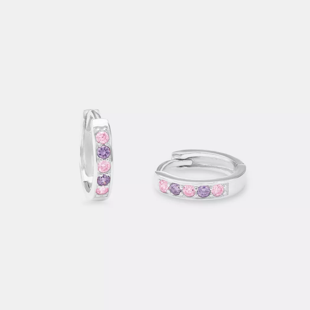 Paar Creolen AMOR "2021277", rosa (silberfarben, rosa, flieder, rosa, flieder), Ohrringe, Mädchen, Silber 925 (Sterlingsilber), mit Zirkonia (synth.)