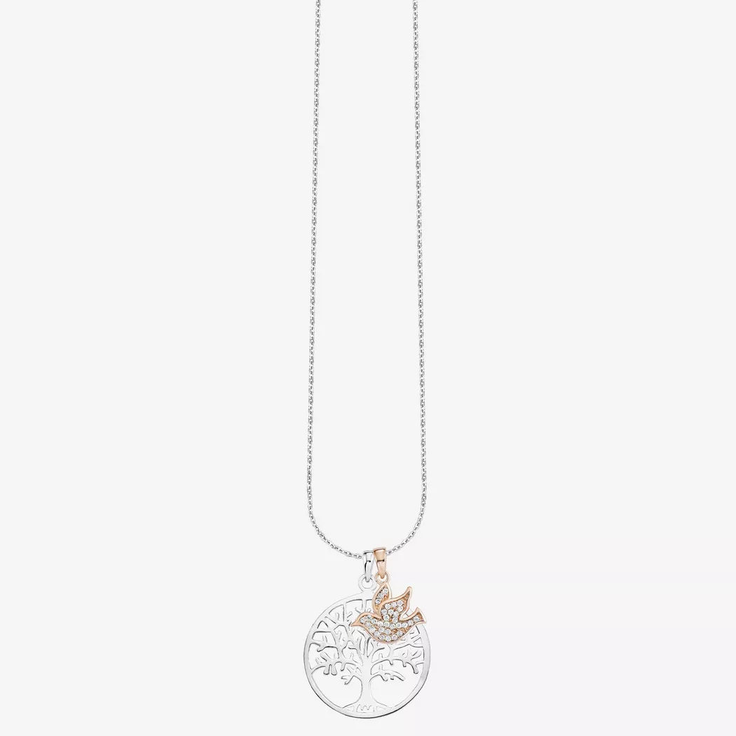 Kette mit Anhänger AMOR "Baum", silber (silber, 925), Halsketten, Damen, Silber 925 (Sterlingsilber), L: 45 B: 1mm, mit Zirkonia (synth.), B:1mm 10