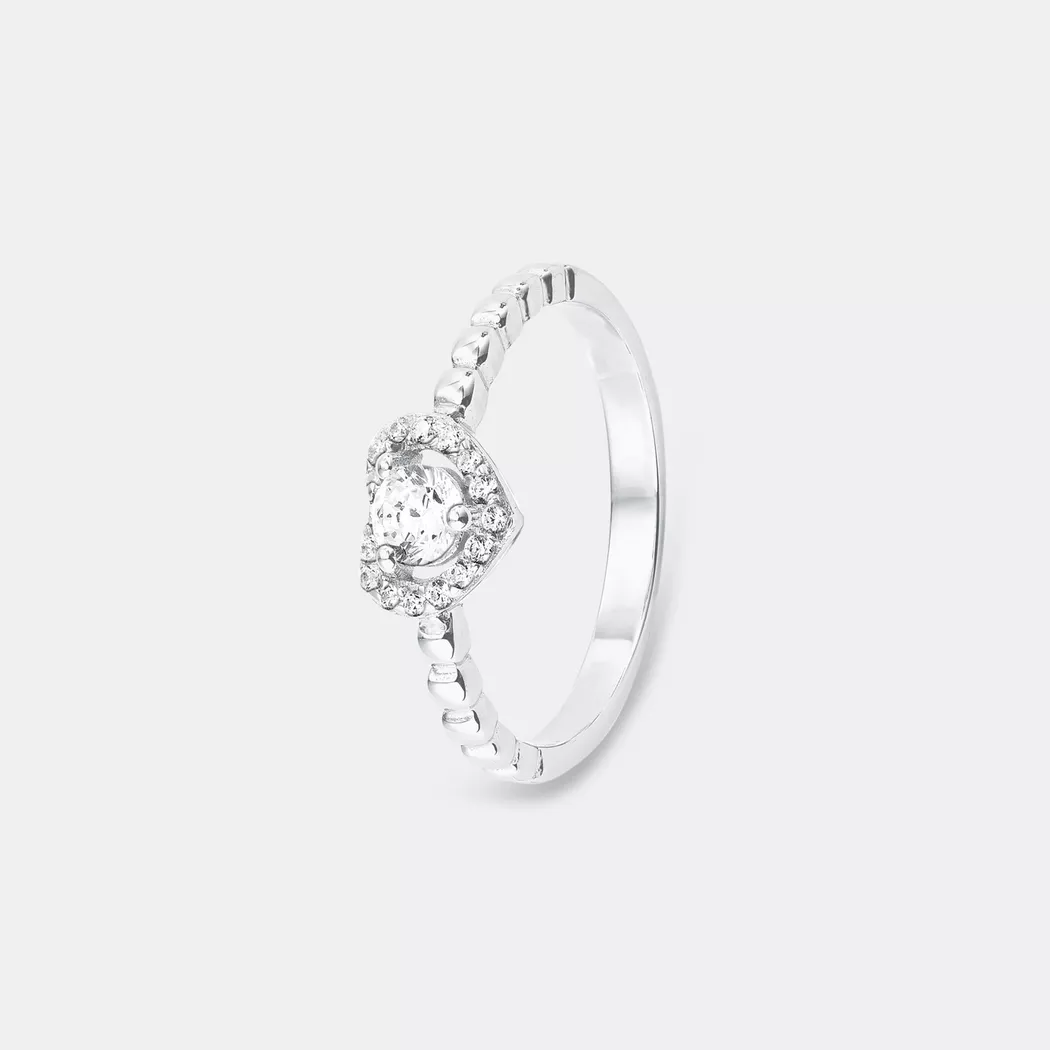 Silberring AMOR "Herz" Gr. 19, silber (silberfarben, kristallweiß), Fingerringe, Damen, 19, Silber 925 (Sterlingsilber), Silberring, mit Zirkonia (synth.)