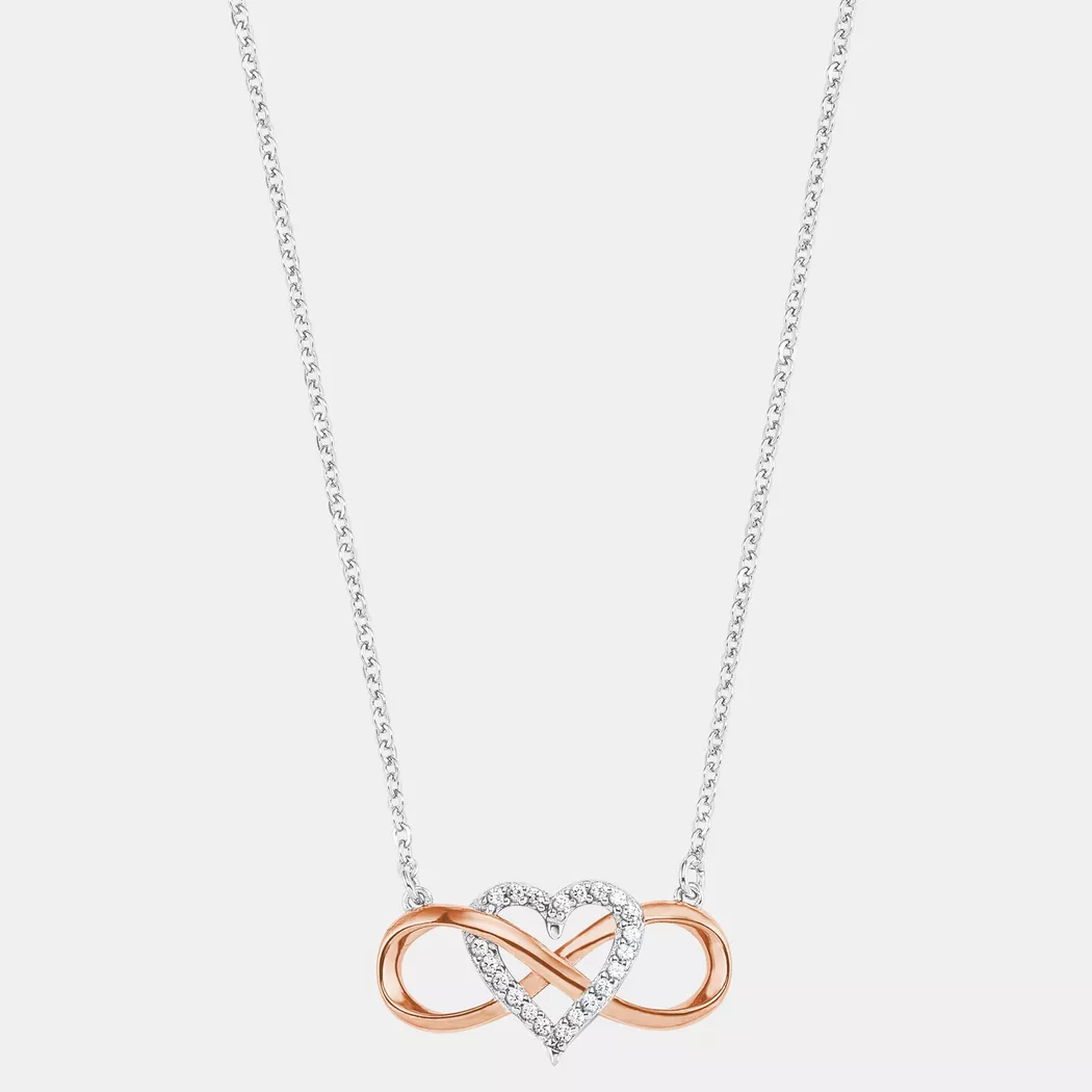 Kette mit Anhänger AMOR "Infinity Unendlichkeitsschleife mit Herz", rosa (silberfarben, roségoldfarben, weiß), Halsketten, Damen, Silber 925 (Sterlingsilber), L: 45, mit Zirkonia (synth.) 9