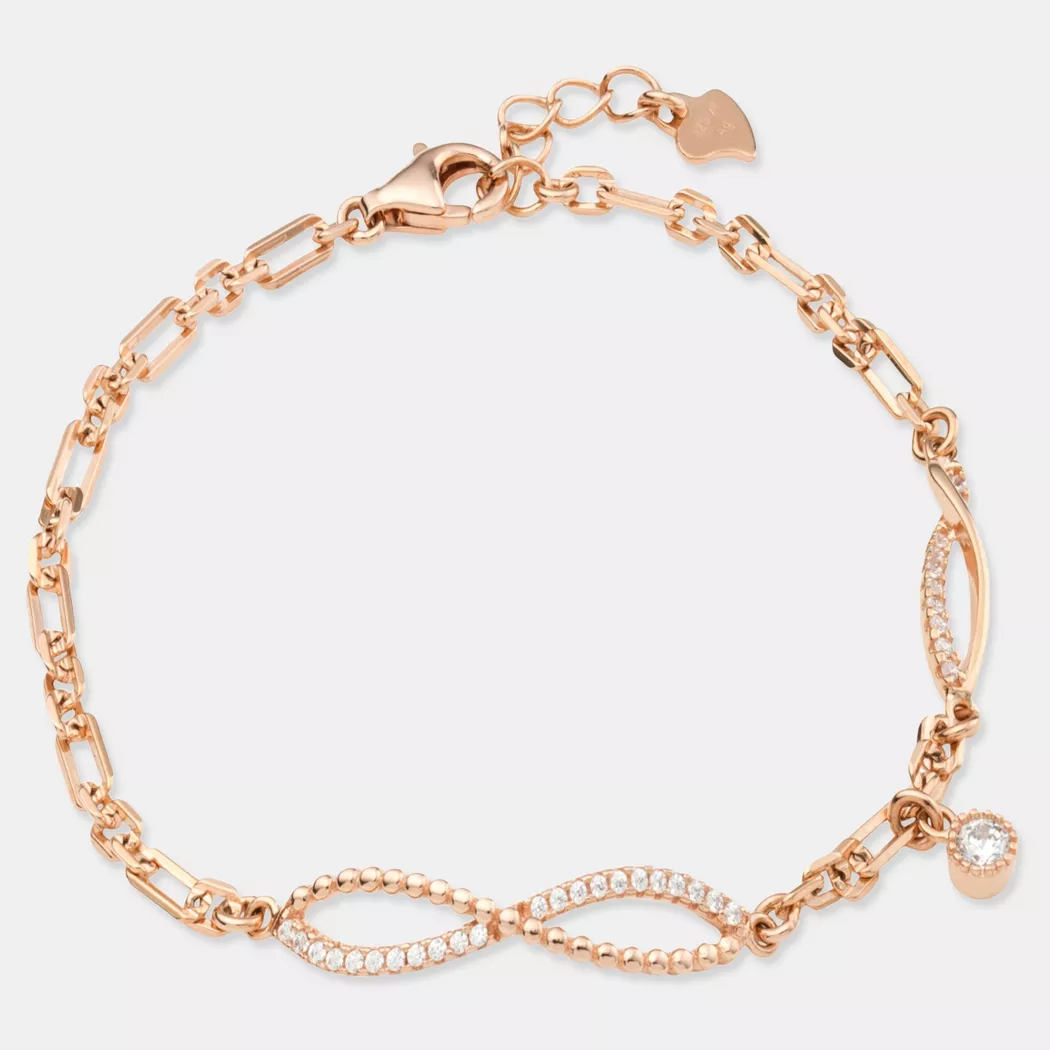 Armband AMOR "Infinity/Unendlichkeitsschleife", rosa (roségoldfarben, kristallweiß, kristallweiß), Armbänder, Damen, 19cm, Silber 925 (Sterlingsilber), Armband, mit Zirkonia (synth.)
