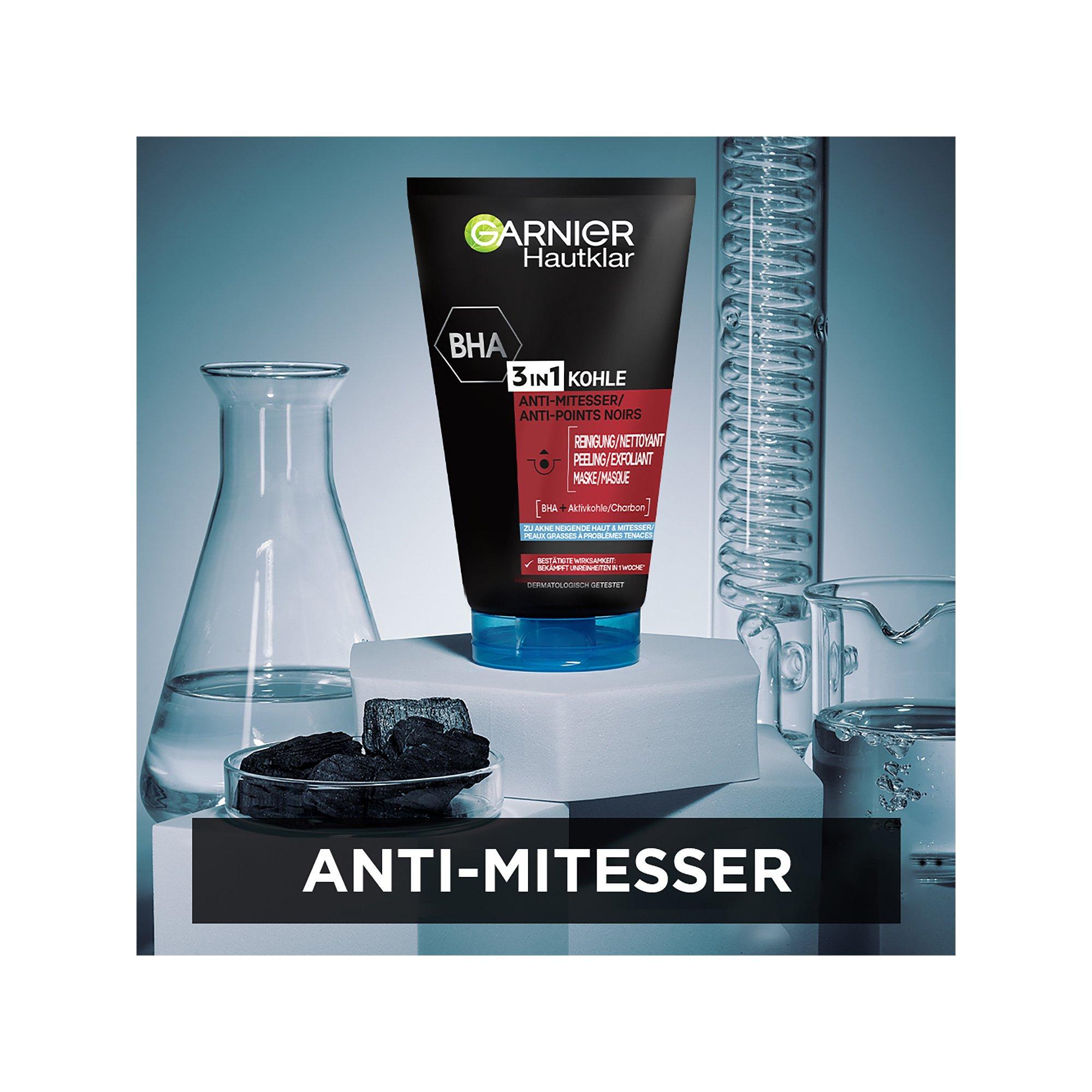 GARNIER Pure active Hautklar 3-in-1 Anti-Mitesser Reinigung, Peeling und Maske 