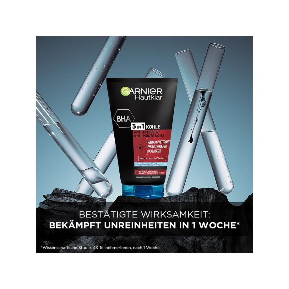 GARNIER Pure active Hautklar 3-in-1 Anti-Mitesser Reinigung, Peeling und Maske 