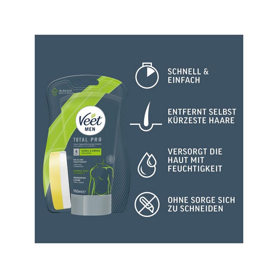 Veet Men Dusch - Normale Haut - Brust & Körper Men Crema per la rimozione dei capelli sotto la doccia Power Effect 