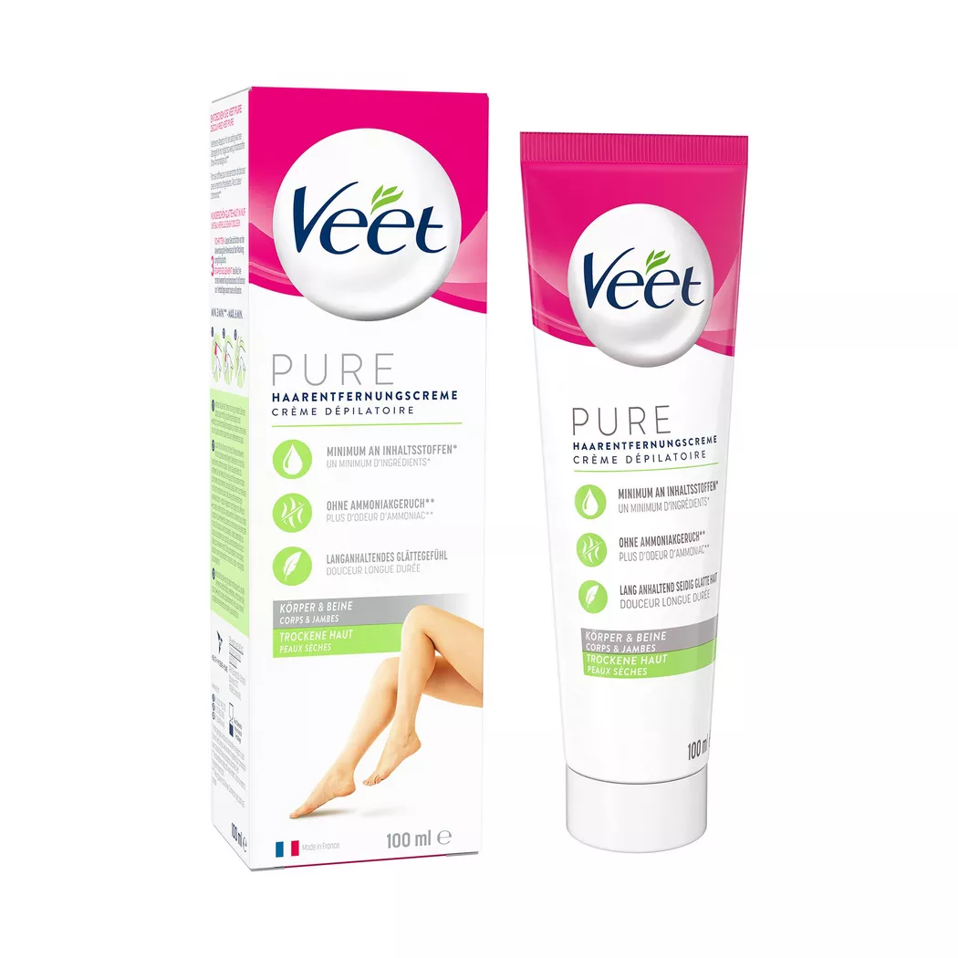 Veet - Crème Corps Peaux sèches, Pure - Trockene Haut - Körper & Beine, 100  ml