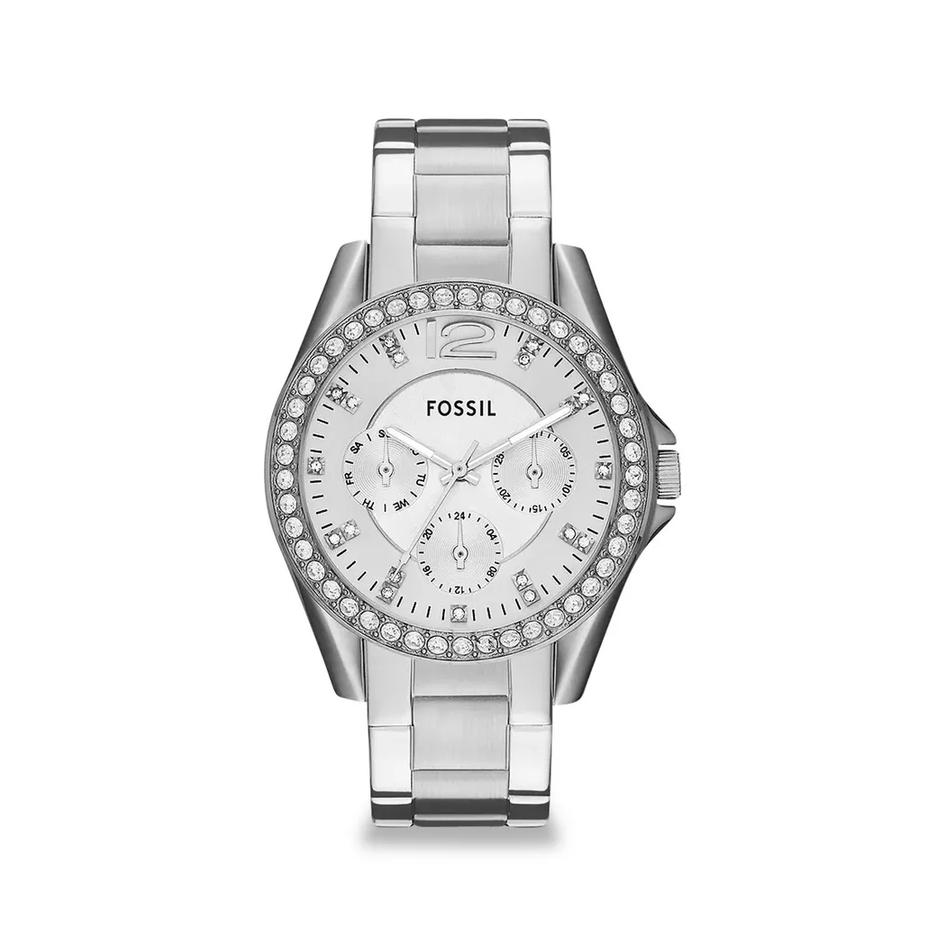 Fossil - Montre multifonctions, Riley, 43mm, Couleur Argent