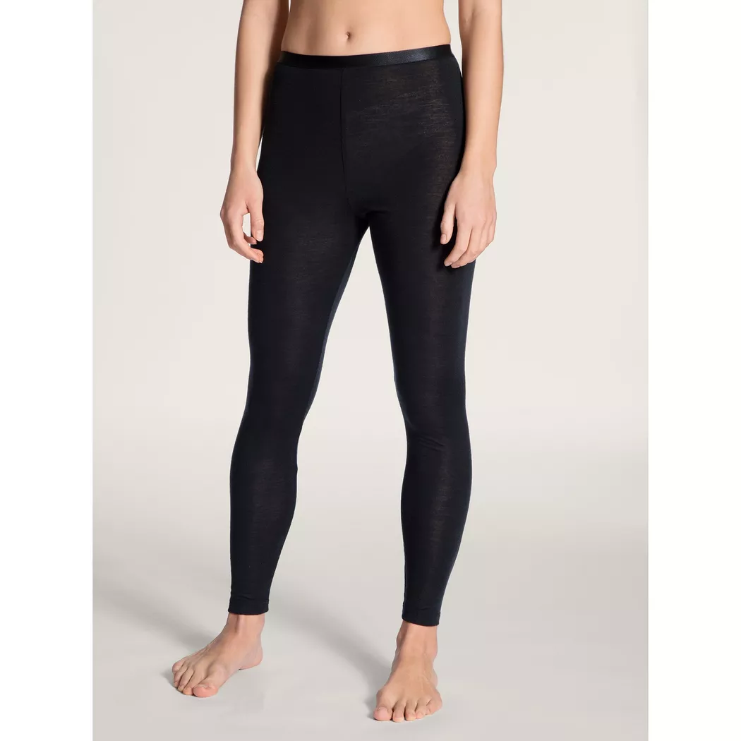Leggings CALIDA "True Confidence", Damen, Gr. M (44/46), N-Gr, schwarz (ws schwarz), Feinripp, Obermaterial: 70% Wolle, 30% Seide, unifarben, normal lang, Hosen Leggings, wärmend, elastisch, Feinripp-Qualität, atmungsaktiv, weich