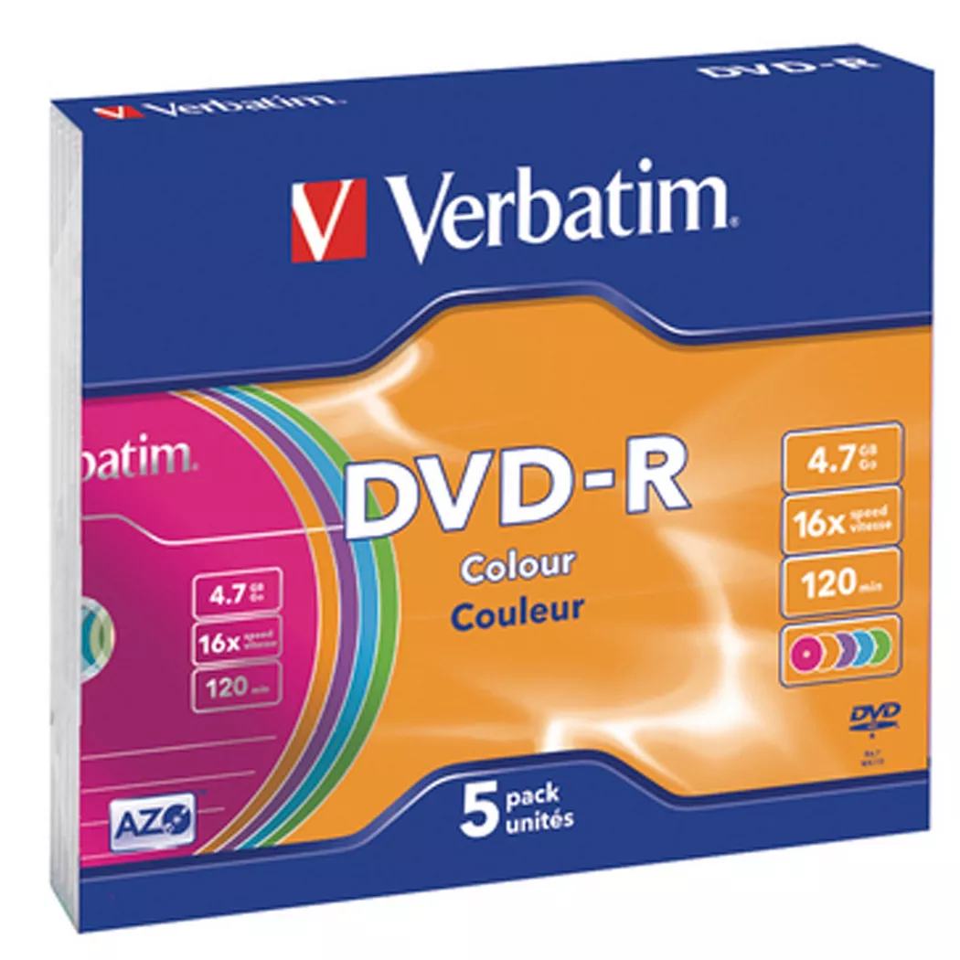 Verbatim 43557 DVD-R Rohling 4.7GB 5 St. Slimcase Farbig