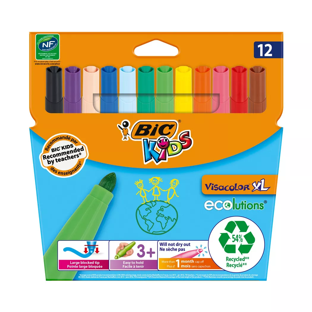 Bic Ecolutions Kids Visacolor Extra Large Felt Tip Pens Assorted