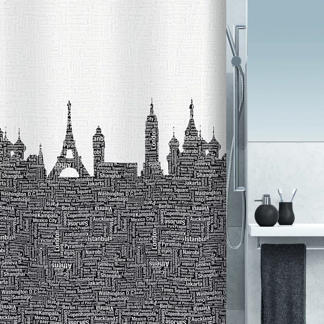 Spirella Duschvorhang Urban Schwarz | 180 × 180 cm