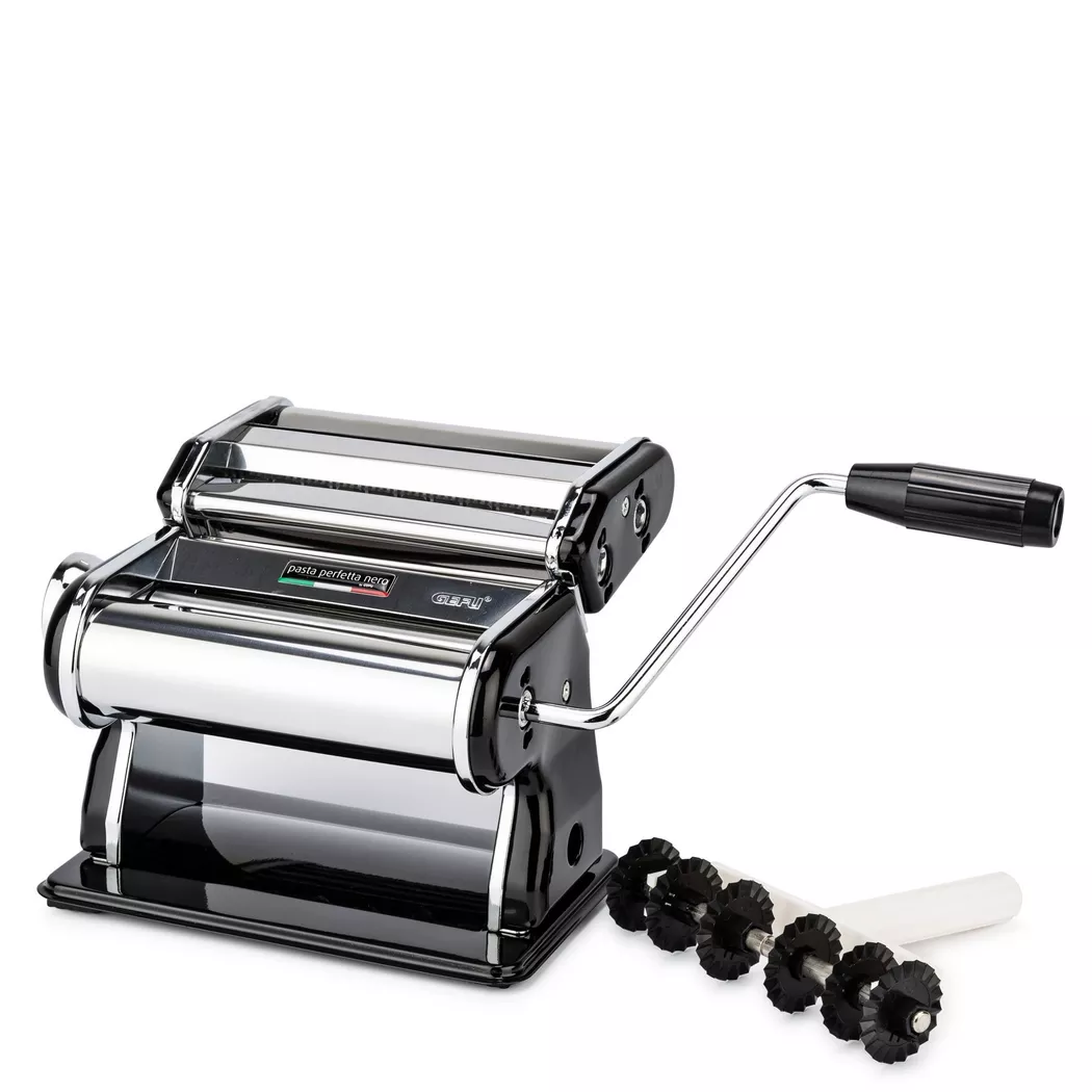 Nudelmaschine GEFU "PASTA PERFETTA NERO", silber (silberfarben, schwarz), B:19,8cm H:14,4cm T:19,9cm, Nudelmaschinen, Nudelmaschine, frische Pasta leicht gemacht, intuitive Bedienung, Edelstahl