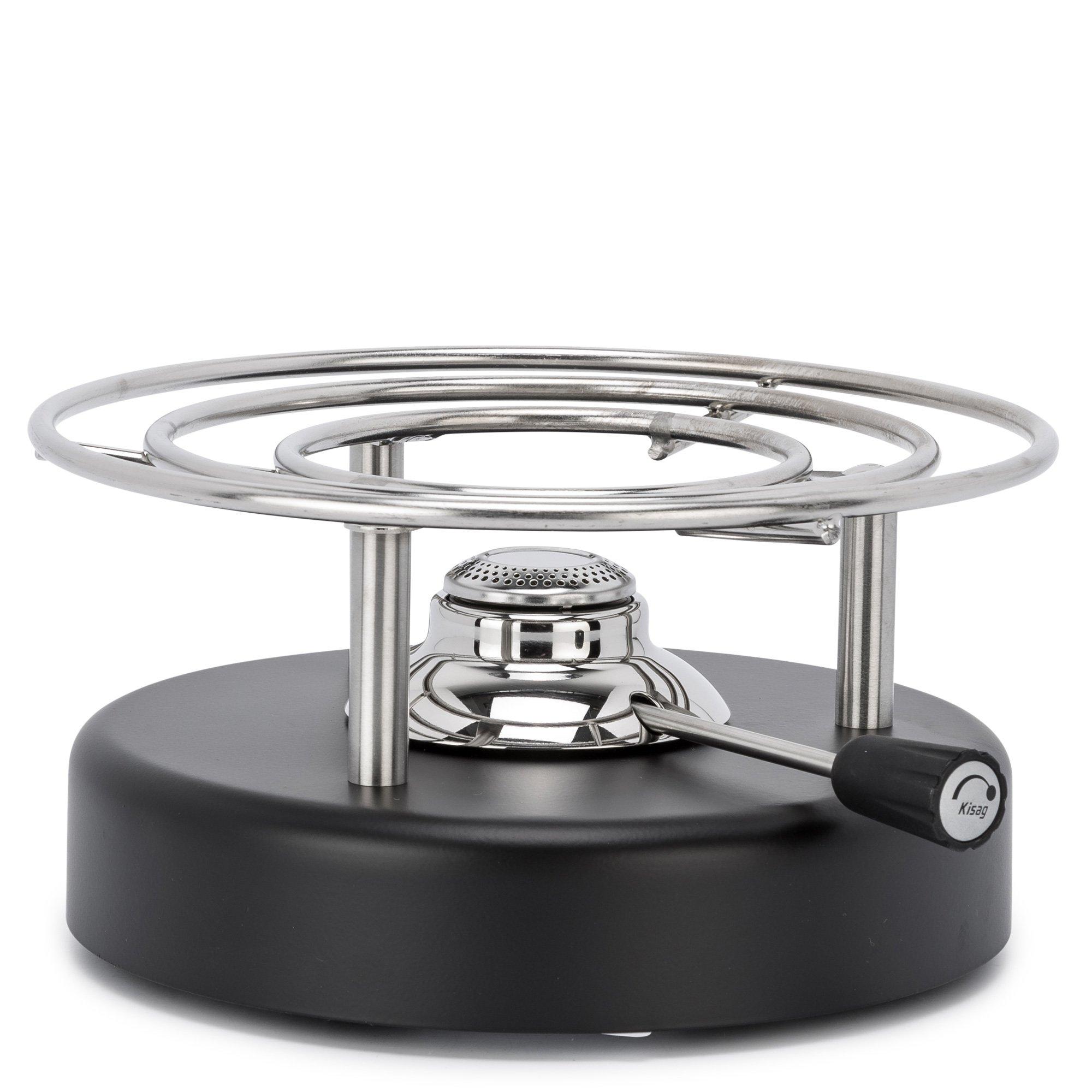 Brûleur à Gaz Kisag 8431 - 1,1 KW, Acier Inoxydable Noir - Pour Fondue, Réchaud Portable