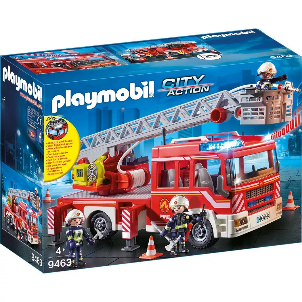 Konstruktions-Spielset PLAYMOBIL "Feuerwehr-Leiterfahrzeug (9463), My Action Heroes", bunt, Spielbausteine, Kinder, Kunststoff, Made in Germany